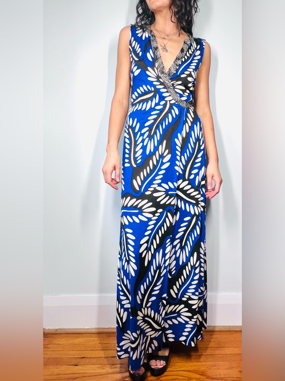 Iconic DVF Deep Vee Maxi Wrap Dress 100% Silk Jersey - Size 10